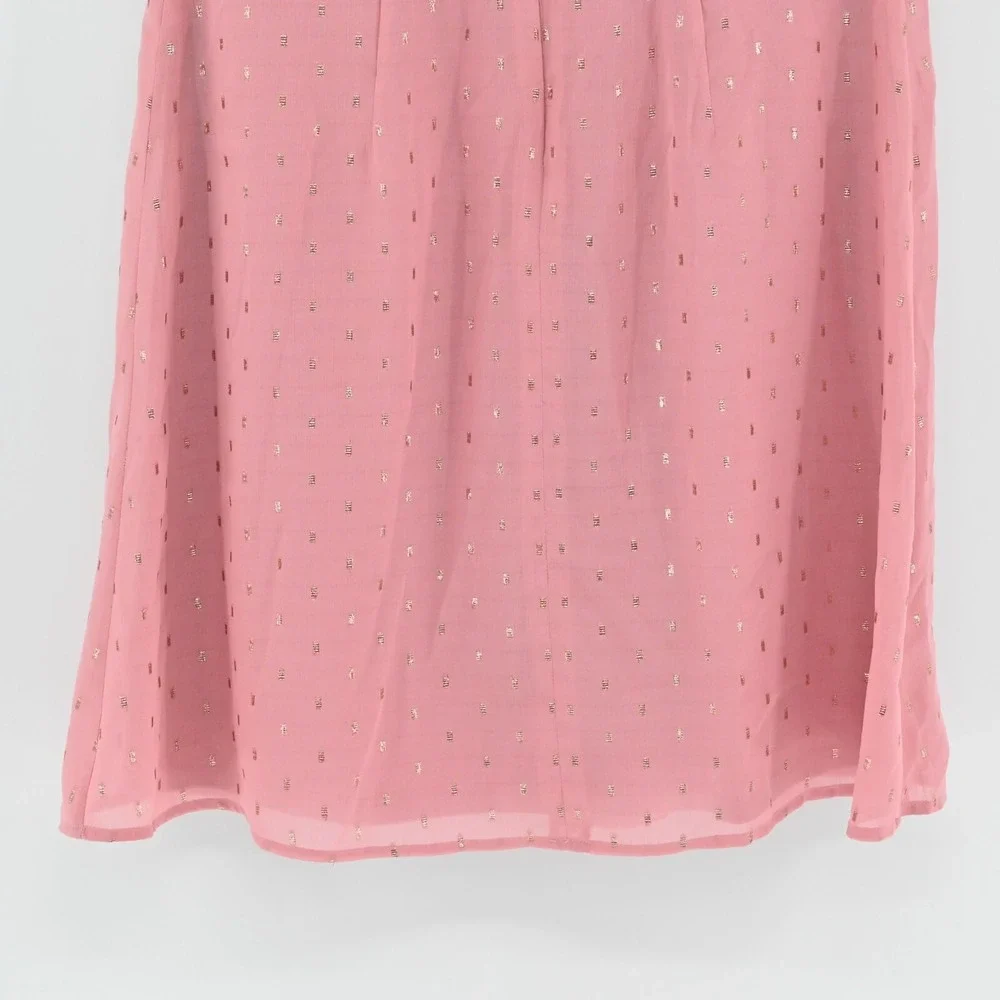 Express Metallic Clip Dot Dress Sz M Pink Gold Puff Sleeve Coquette Ballet Retro - Picture 7 of 12